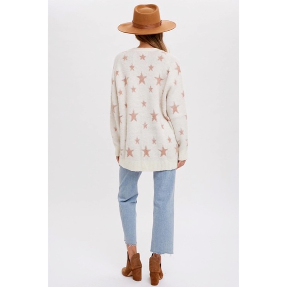 SOLD OUT Cream Star Pattern Knit Mohair Button Front Cardigan Sweater w/ Pockets - Picture 8 of 8